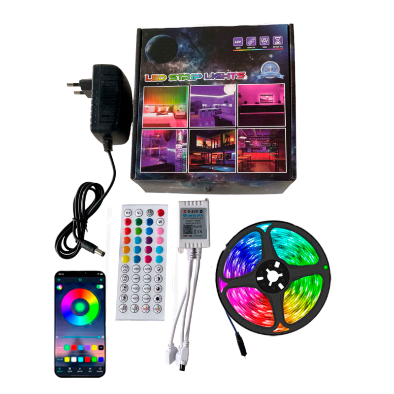 Світлодіодна Led стрічка 10м, Bluetooth, 44 кнопки ,блок живлення 12В, колір RGB 5050, підключення до смартфона, box