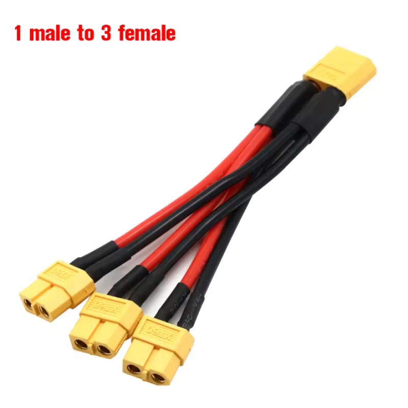 XT60 кабель 1 male to 3 female силіконовий 10см удлинитель 14AWG, переходник XT60 кабель 1 male to 3 female силіконовий 10см удлинитель 14AWG, переходник